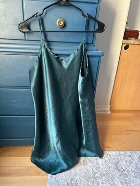 Vintage Silky Pine Green Slip Dress